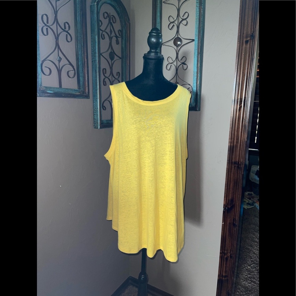 Ava & Viv yellow sleeveless tunic top 3X linen/poly blend very summery EUC